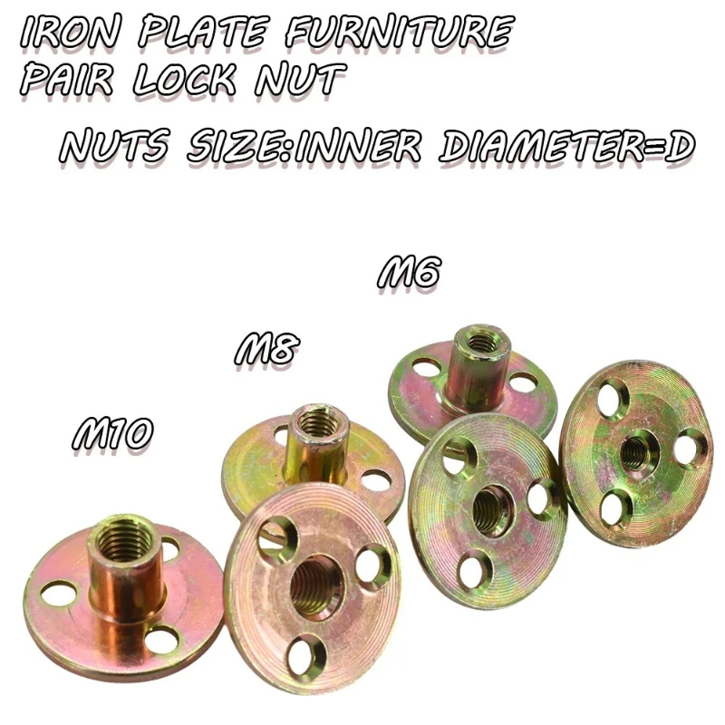 

Brad Hole Tee Nuts M6 M8 M10 M12, Round Base Screw-on T-Nuts, Zinc Plated Carbon Steel Flange Nut for Wooden Furniture Leg Mount