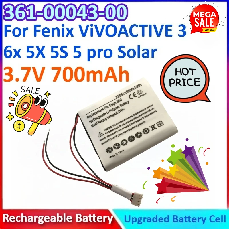 3.7V 700mAh 361-00043-00 Battery for Garmin Edge 830 530 520 200 605 130 820 plus for Fenix ViVOACTIVE 5S 5 pro 3 6x 5X Solar