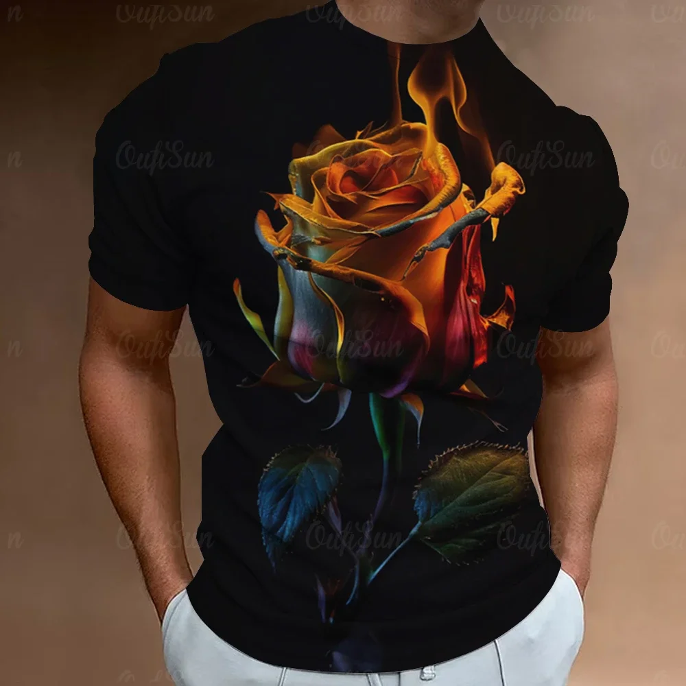 

Fashion Men's 3D Printed Short Sleeve Top Street Casual Rose T-shirt Street Clothing Oversized Crew Neck T-shirt Men's Clothing