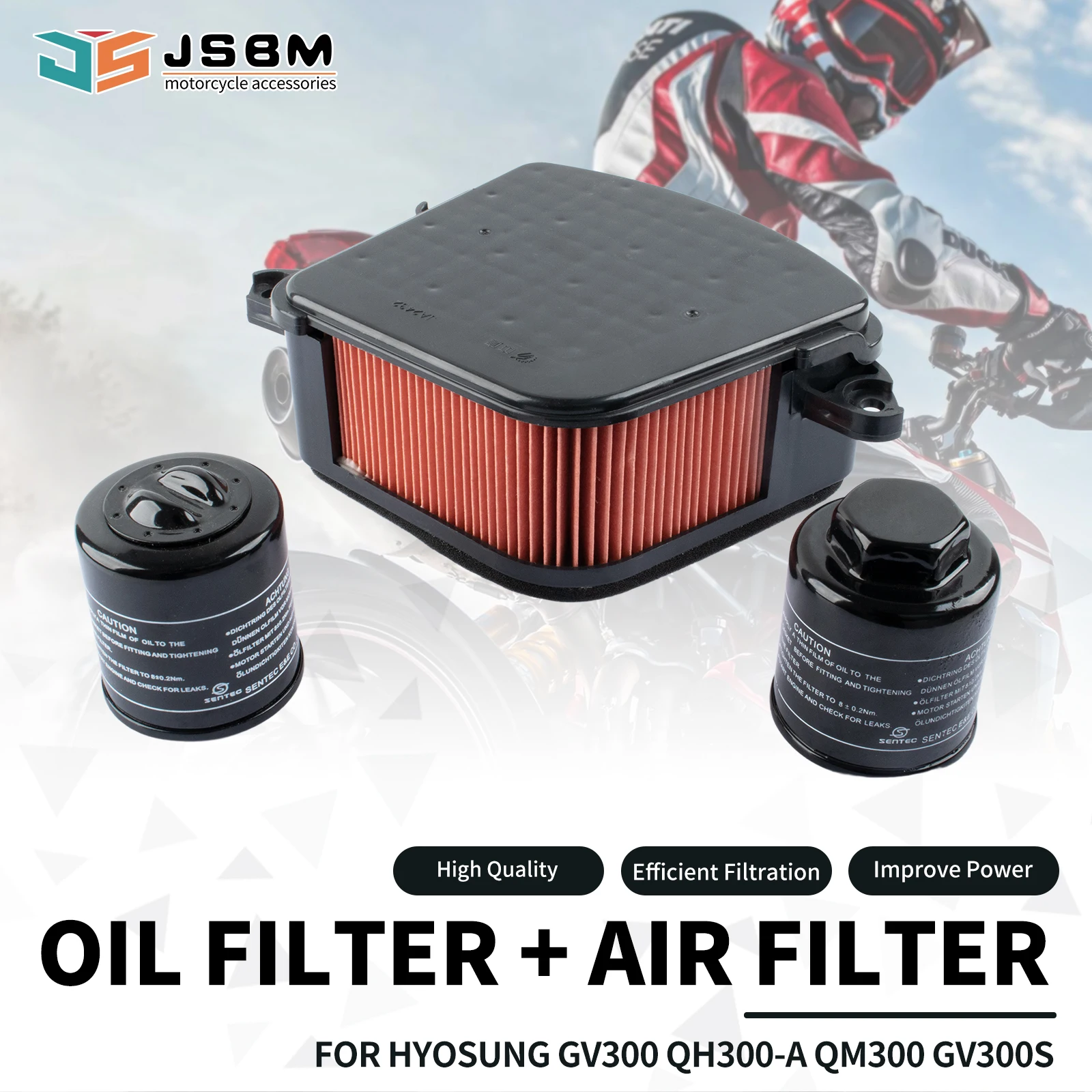 JSBM Motorcycle Accessories Air Filter Oil Filters Kit For HYOSUNG GV300 QH300-A QM300 GV300S Engine Intake Cleaner Element