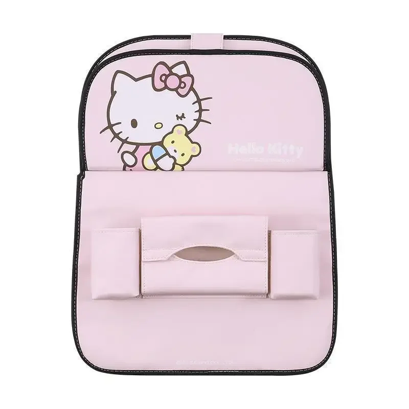 Kawai Hello Kittys Car Back Seat Organizer Cute Cartoon Anime Car Seat Protector with Folding Table Rest Car Seat Back Organizer