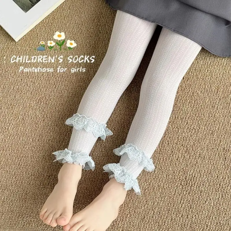 Girls Summer Cotton Lace Bowknot Print Leggings Tight Pants With Floral Checkered Pattern For Casual Wear A2UB