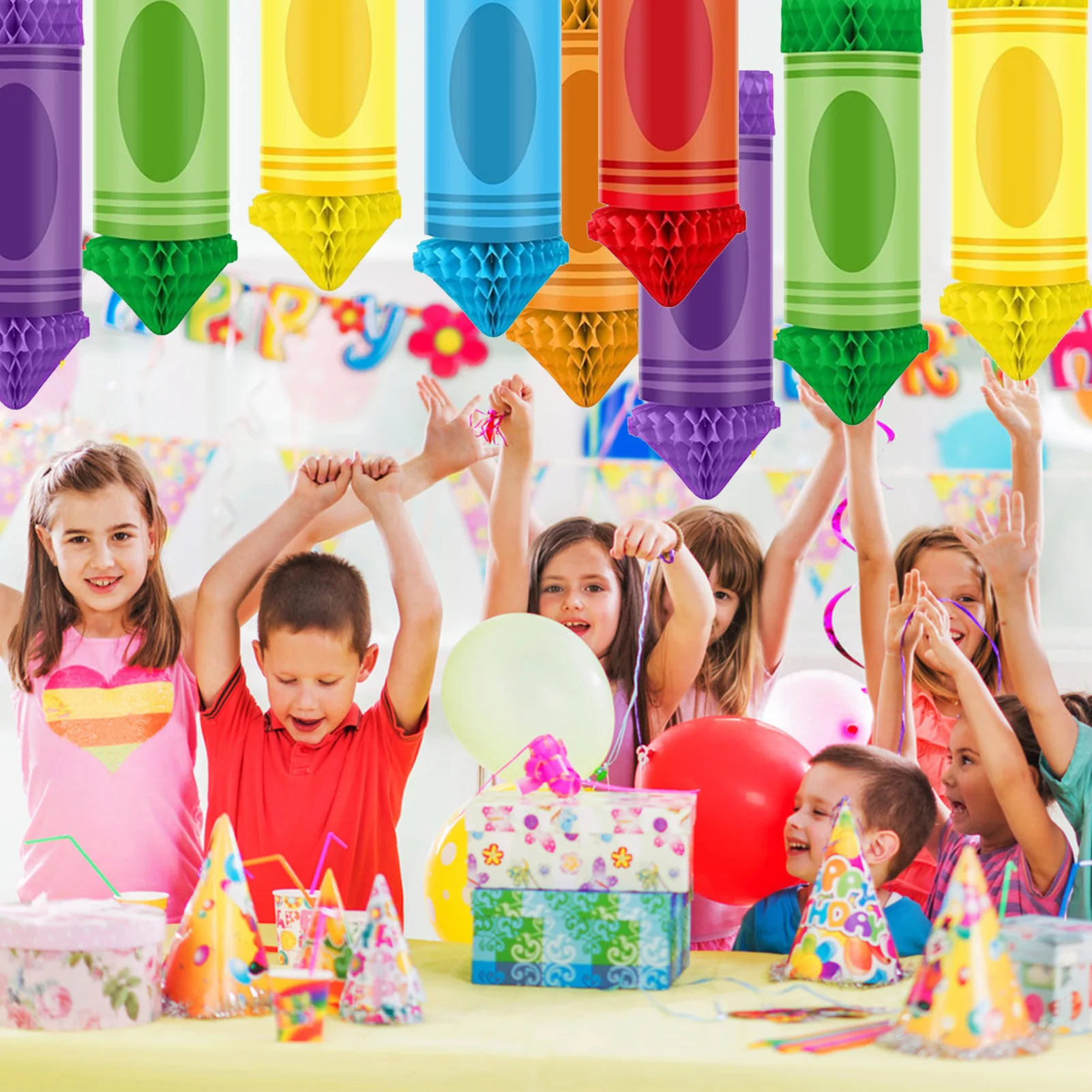 Imagen 4: Decoraciones de bienvenida para la vuelta a la escuela, lápiz divertido colgante con forma de panal, manualidades decorativas para el techo del aula, 6 uds.