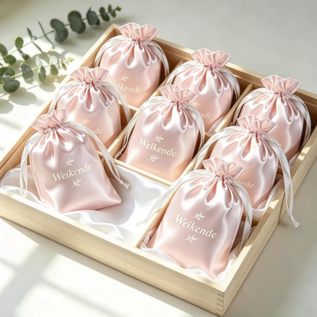 100Pcs Custom Logo Satin Drawstring Pouches Jewelry Storage Bags for Rings Earrings Bracelets Pendants Wedding Favor Packaging