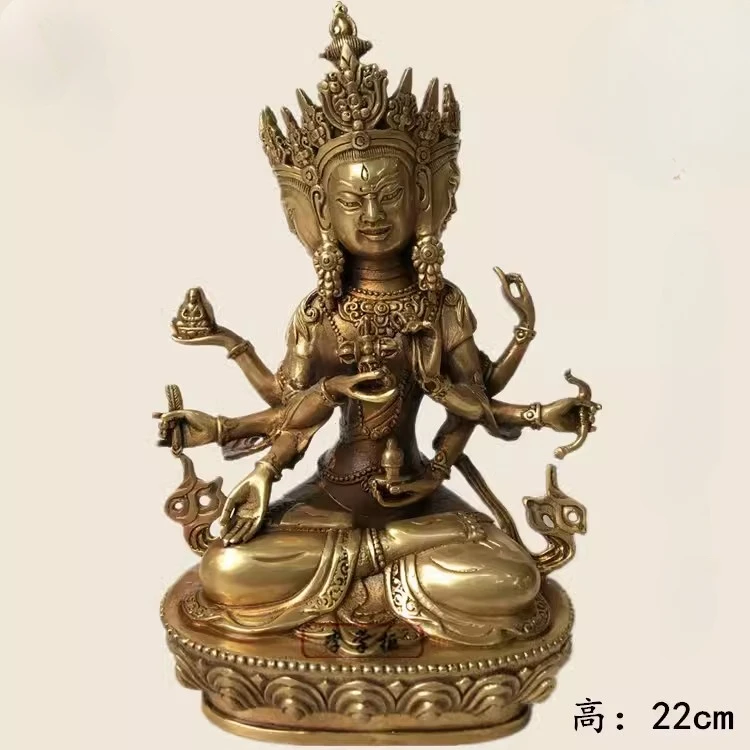 22cm Nepalese Tibetan brass Namgyalma Buddha three sides and eight arms Buddha statue ornament