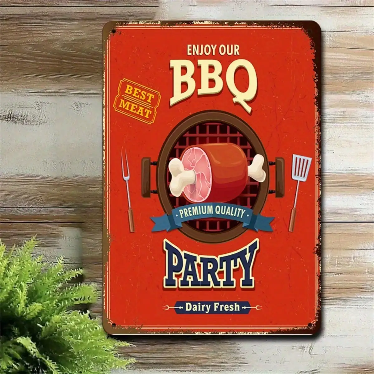 Letrero de estaño para fiesta de barbacoa, cartel de parrilla Vintage para área de cocina/barbacoa, diseño de carne fresca y salchichas, 8x12 pulgadas/20x30cm, 1 ud.