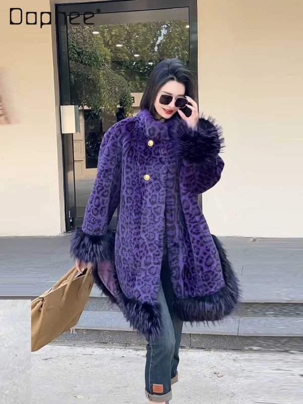 

Stand Collar Tassel Leopard Print Thickened Eco-Friendly Faux Fur Coat Fashion European Style Loose Versatile Chic Faux Fur Coat
