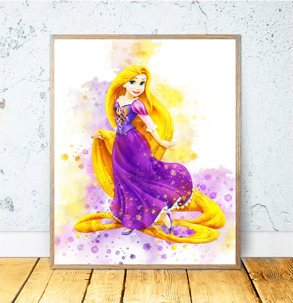 Arte de pared de dibujos animados para habitación de princesa, carteles de Princesas de Disney, impresiones, pintura en lienzo, imágenes, dormitorio