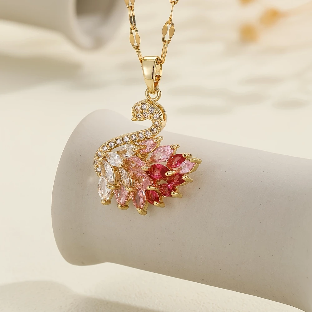 Black Swan Necklace Pendant Sweet Romantic Love Crystal Zircon Series Valentine\'s Day Gift for Girls