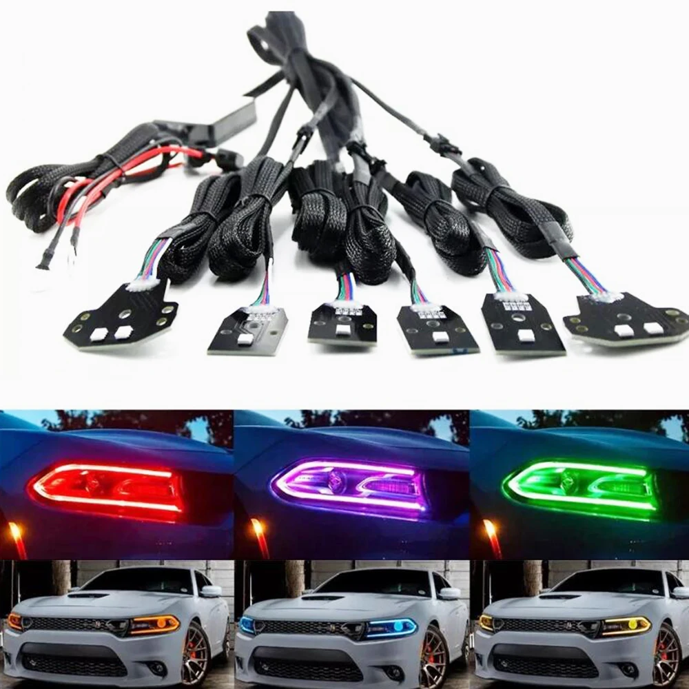 

RGB LED DRL Boards For 2015-2023 Dodge Charger Headlight APP Bluetooth Control,Bumper Side marker lights for Dodge Charger 2015+