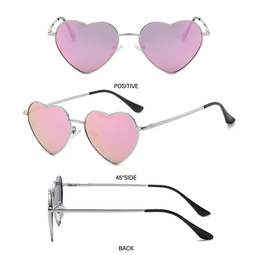 Women Metal Frame Fancy Accessories 90s Glasses Heart-Shaped Sunglasses Shades Heart Sun Glasses