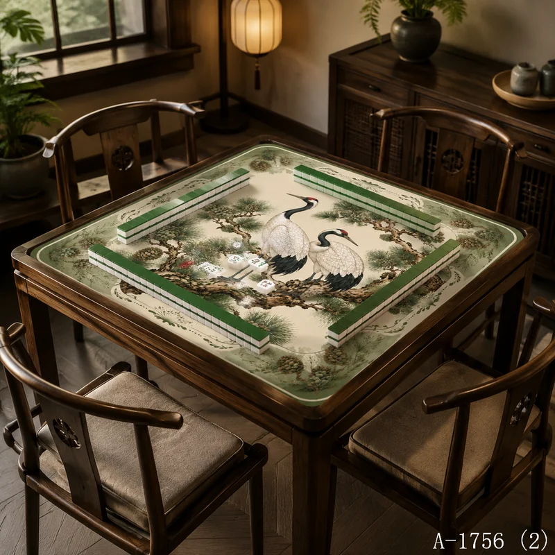 VIKAMA Vintage Red Crowned Crane Plum Mahjong Mat Silent Non Slip Foldable Square Chinoiserie Desktop Game Pad