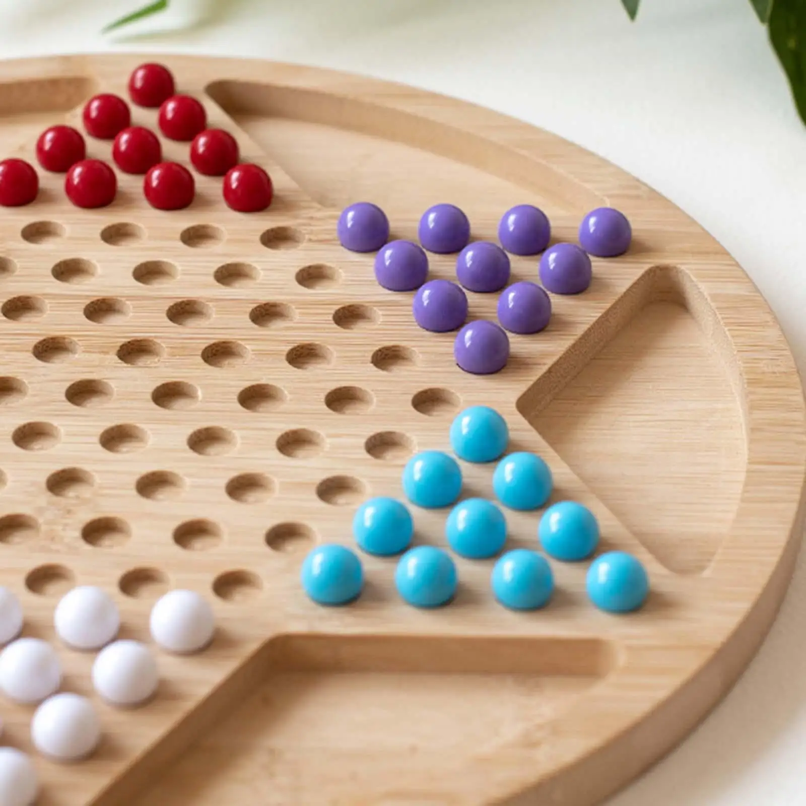 Chinese Checkers Hexagon Wood Board Game 60 Acrylic Beads Fun Family Table Game for Children and Adults