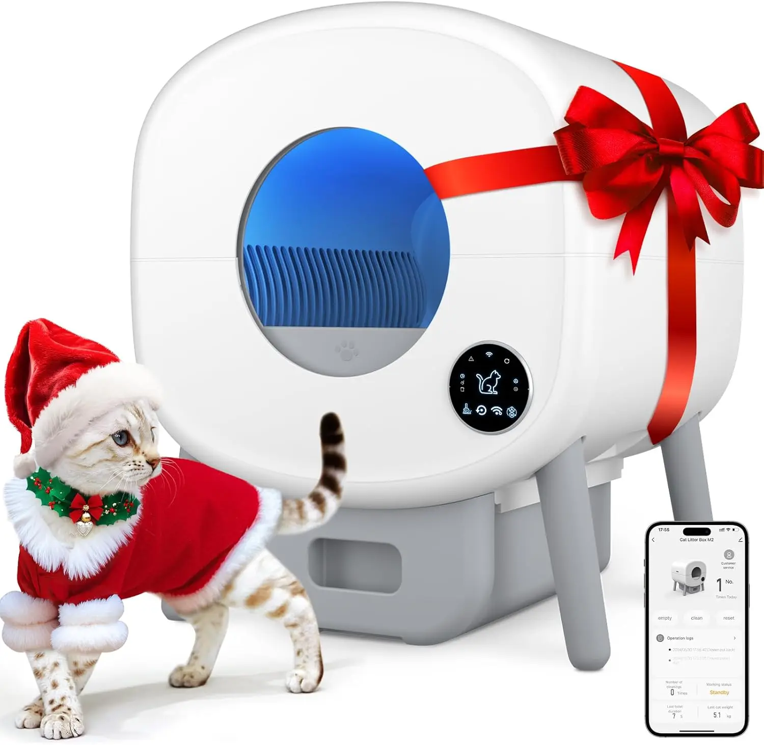Large Capacity Automatic Self-Cleaning Cat Litter Box with App Control, Safety Sensors, Odor Control, 2 Garbage Bags