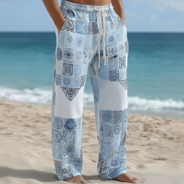 2026 Summer Fashion New Retro Bohemian Beach Resort 3D Printed Sports And Leisure Straight Leg Pants Street Men's Loose Pants