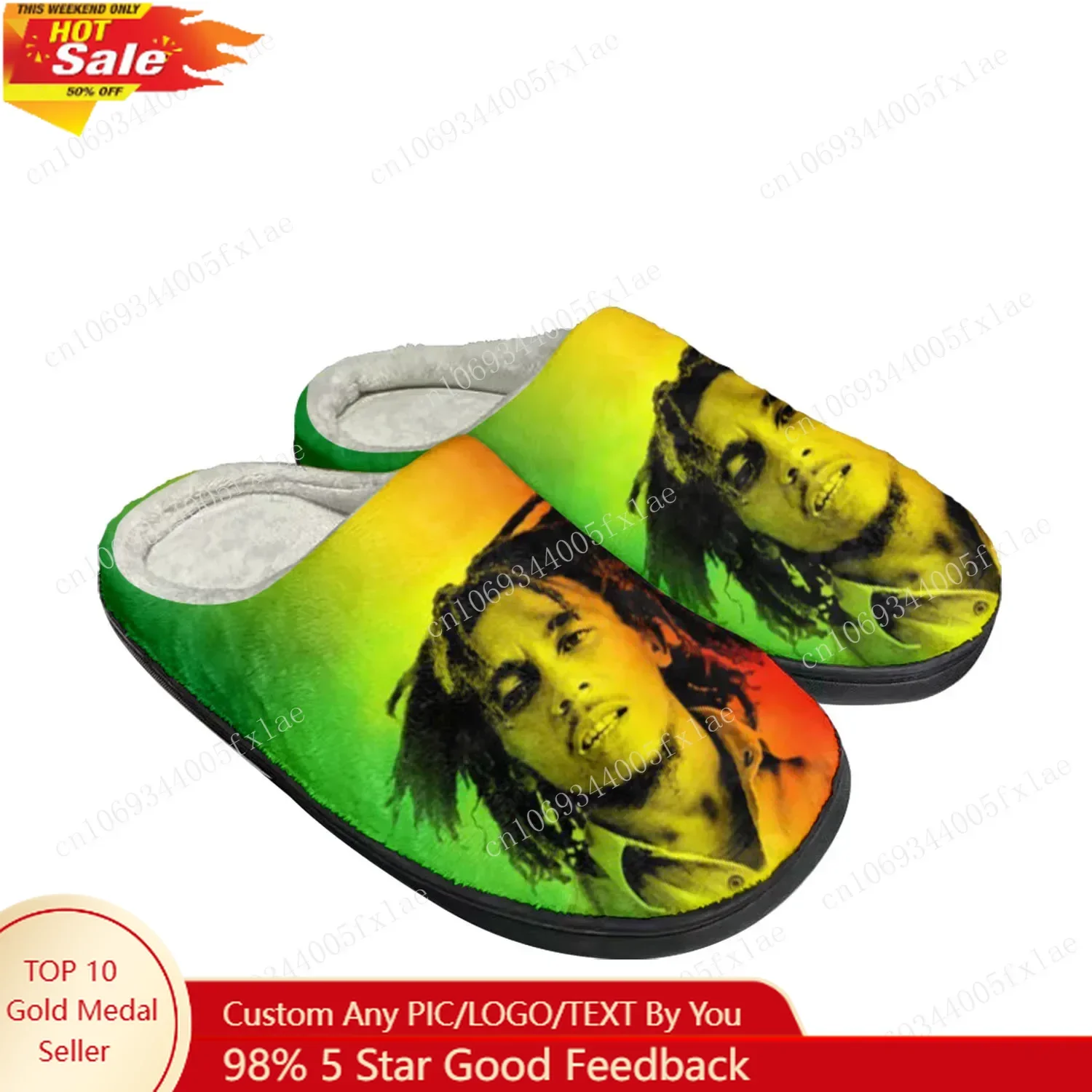 

Reggae Rock Music Star Bob Marley Home Cotton Custom Slippers Mens Womens Sandals Plush Bedroom Keep Warm Shoe Thermal Slipper