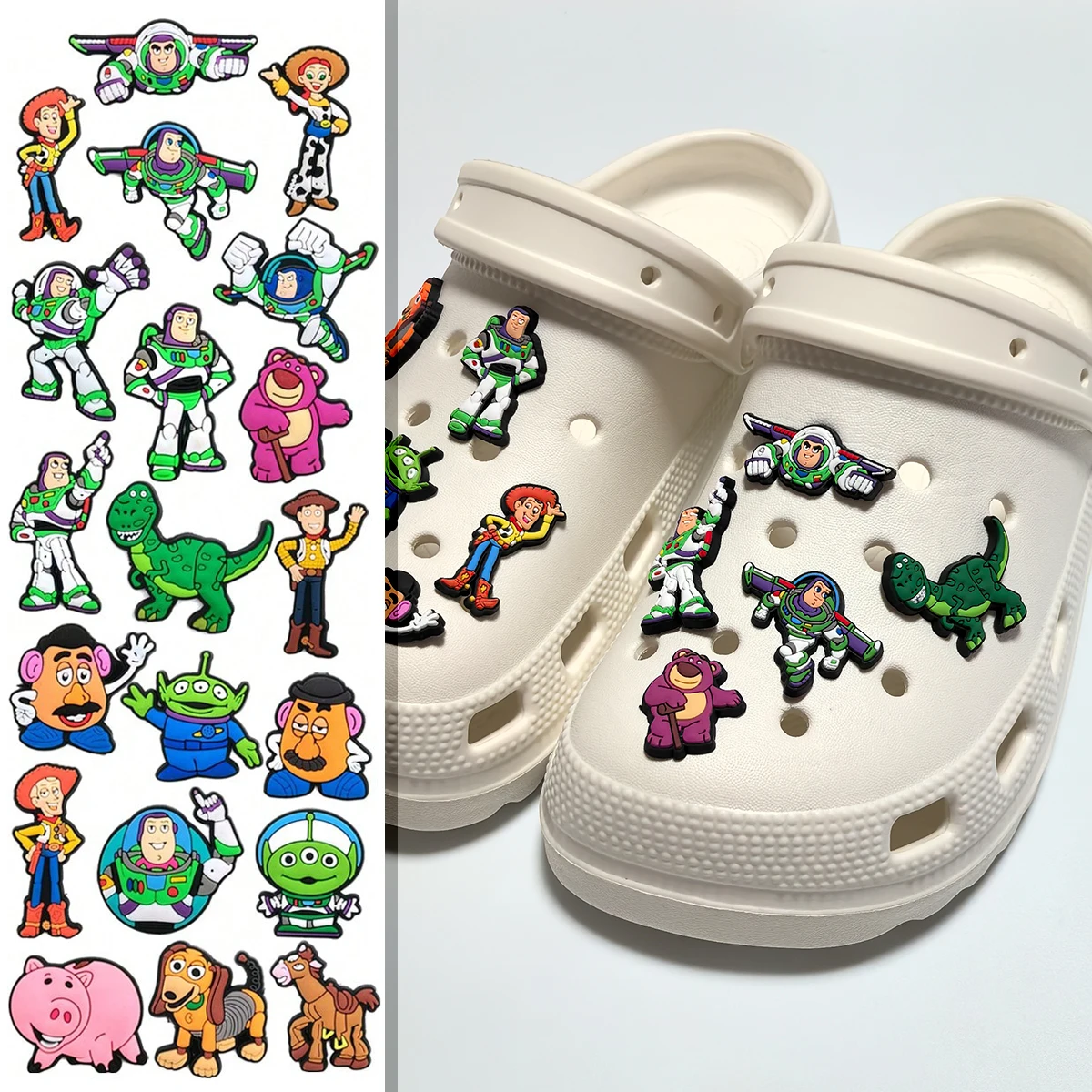 

20Pcs Toy Story Buzz Lightyear Woody Shoe Charms Anime Cartoon Shoe Decorations DIY Accessories for Slides Sandals Birthday Gift