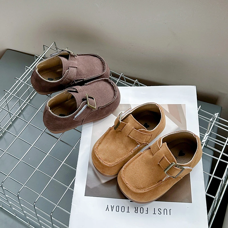 

2025 New Children's Casual Shoes Boys' Retro Single Shoes Spring New Item Girls' Frosted Leather Soft Sole Version Shoes