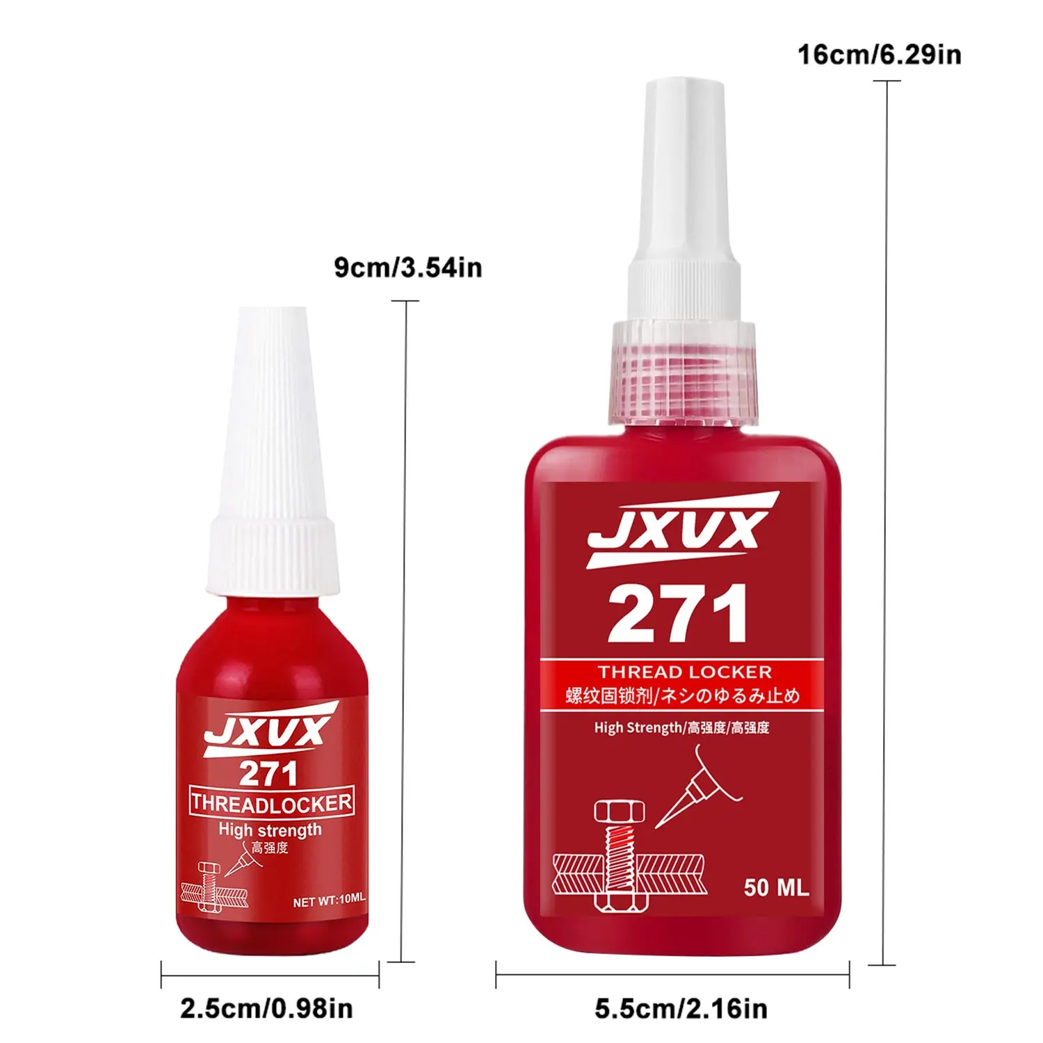 JXVX 271 Threadlocker High Strength Threadlockers, Universal Thread Adhesives, For All Metal Threaded Components, Removable Waterproof High-Temperature Resistant Thread Lock Screw Glues 10/50ML.