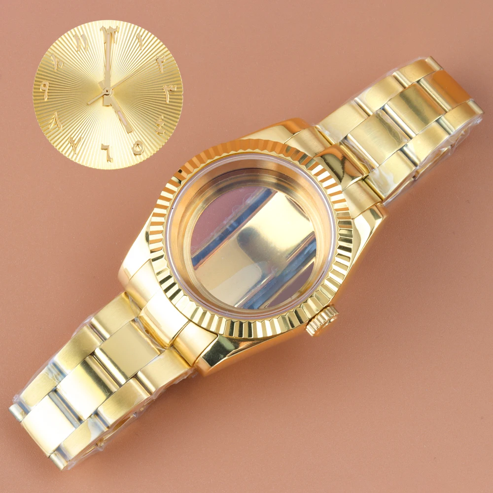 

36mm 39mm NH35 Gold Watch Case With 28.5mm Dial Hands Sapphire Glass Fit NH35 NH36 Movement 316L Steel Polish Oyster Watchbands