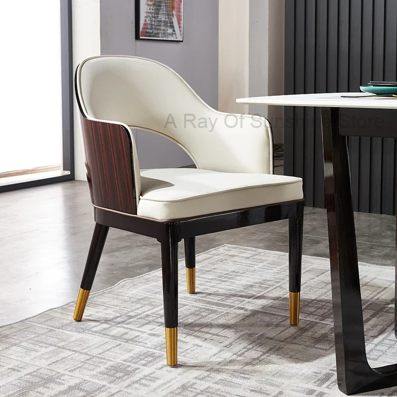 

Office Nordic Dining Chair Luxury Leather Ergonomic Replica Designer Chair Solid Wood White Chaises Salle Manger Furniture