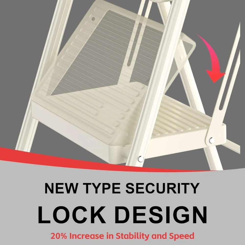 Foldable 4-Step Ladder Stool - 600Lbs Heavy Duty with Handrails, Space-Saving for Home Kitchen Use