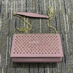 Pink Diamond Clutch Banquet Bag for Women Elegant Crystal Silver Chain Luxurious Folding Square Gold Crossbody Dress Mini Bag