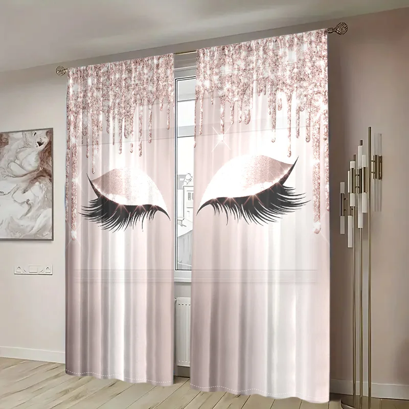 2 pieces, sparkling eyelash patterned curtains, seasonal home decoration, used for living room and bedroom