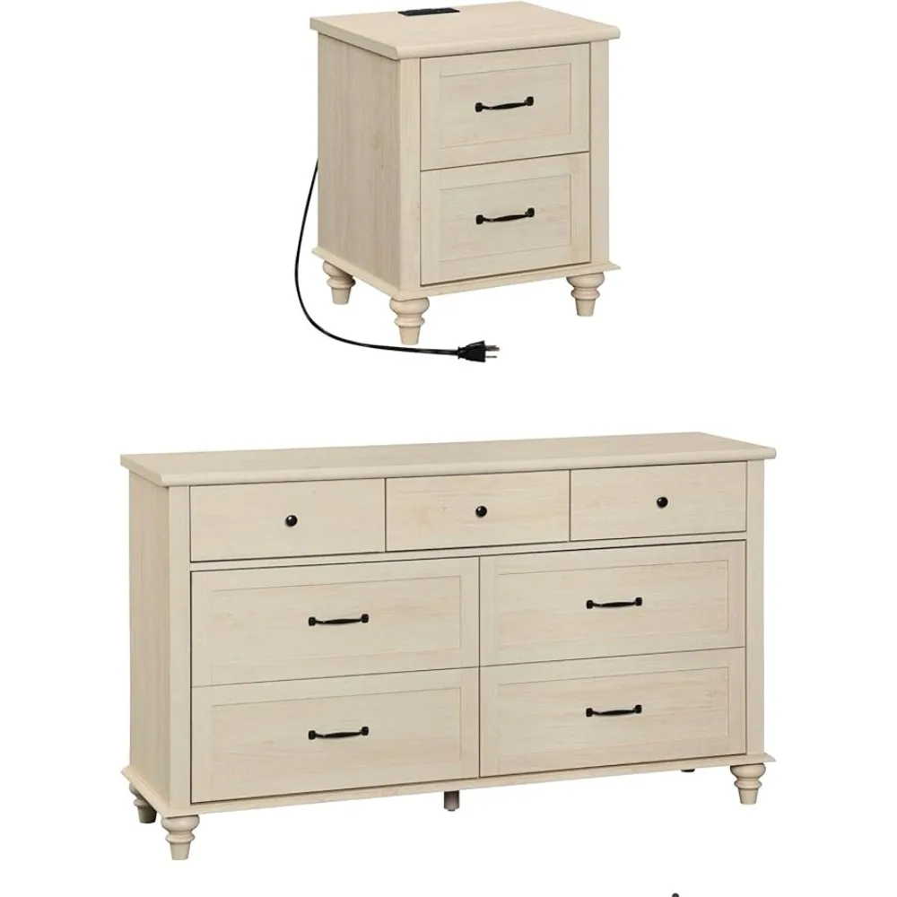 

2 Piece Bedroom Set - Includes 7 Drawer Dresser for Bedroom, Light Wooden Night Stand with Charging Station &, Customized