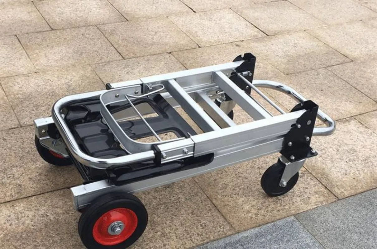 Four Wheel Movable Hand Cart Aluminum Frame Foldable Loading Trolley For Daily Cargo Transport