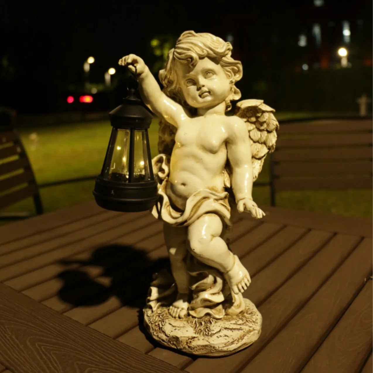 Solar Powered Angel Statue Weatherproof Resin Garden Decor with LED Lights Outdoor Yard Patio Decoration Lawn Pathway Balcony