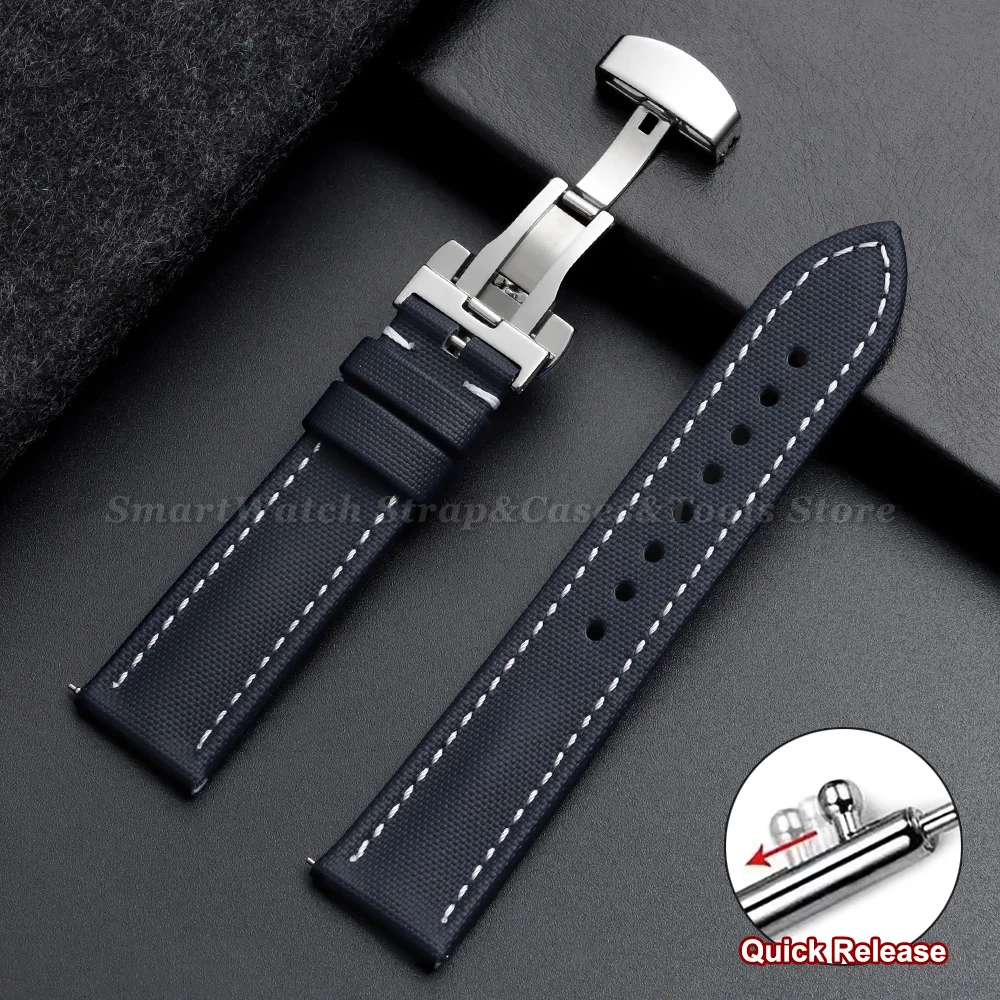 18/19/20/21/22mm Business Segeltuch-Uhrenarmband für Omega mit Schmetterlingsverschluss, Wasserdichtes Armband für Seiko mit Schnellverschluss – Detail 16