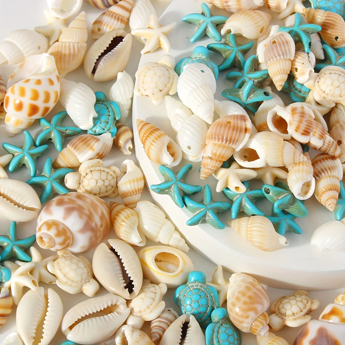 65 Natural Shell Pendant Sets Of Various Sizes For Diy Jewelry Making, Including Hand Drilled Shells, Starfish, And Pendants