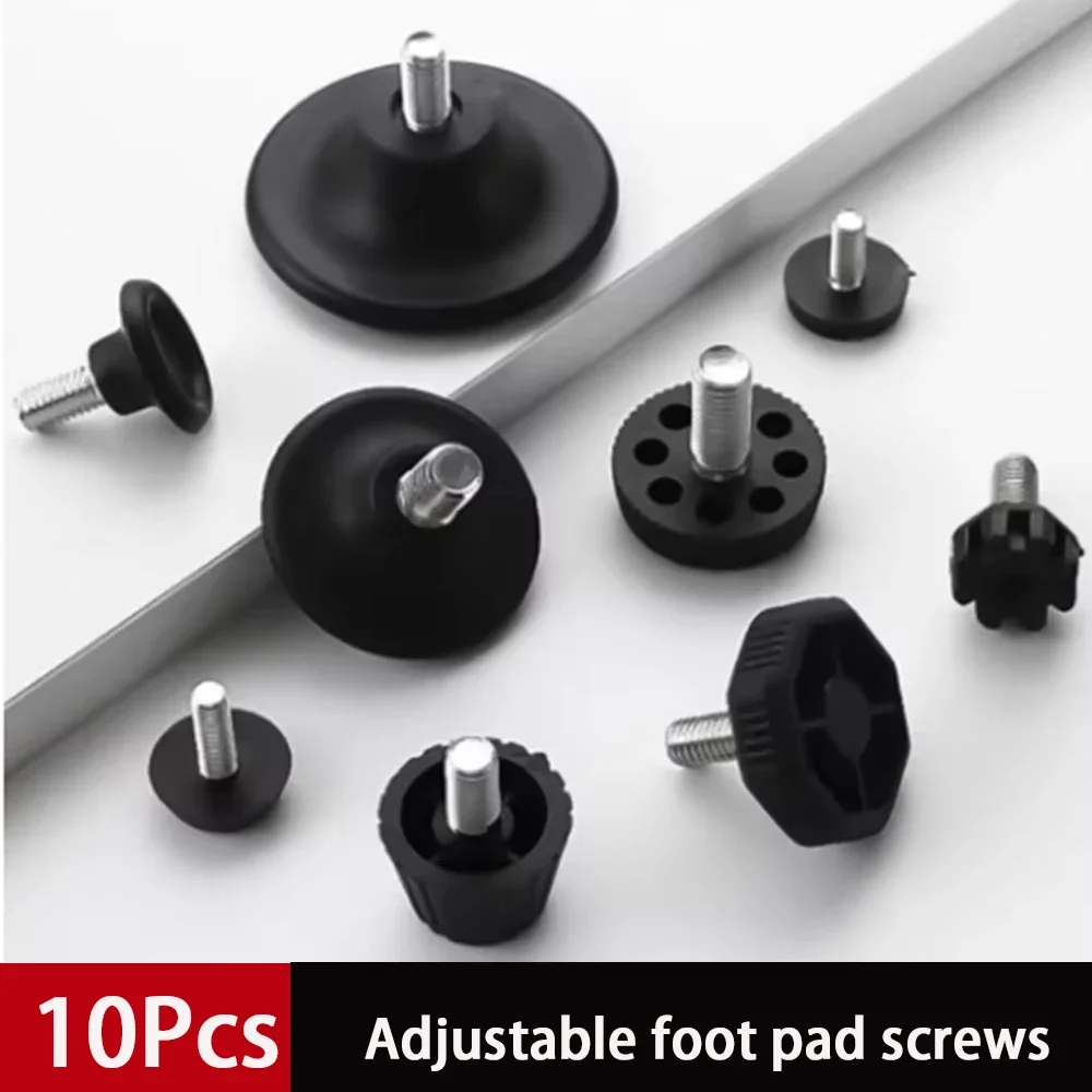 10Pcs Adjustable Furniture Leveling Feet M6 M8 M10 Screw, Black Iron Activity Swing Foot Pads for Table Chair Leg