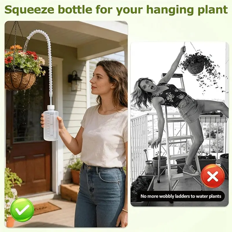【CYBER MONDAY】Watering Squeeze Bottle For Hanging Plants Long Nozzle Container With Adjustable Angle For Indoor Outdoor Hung Pla