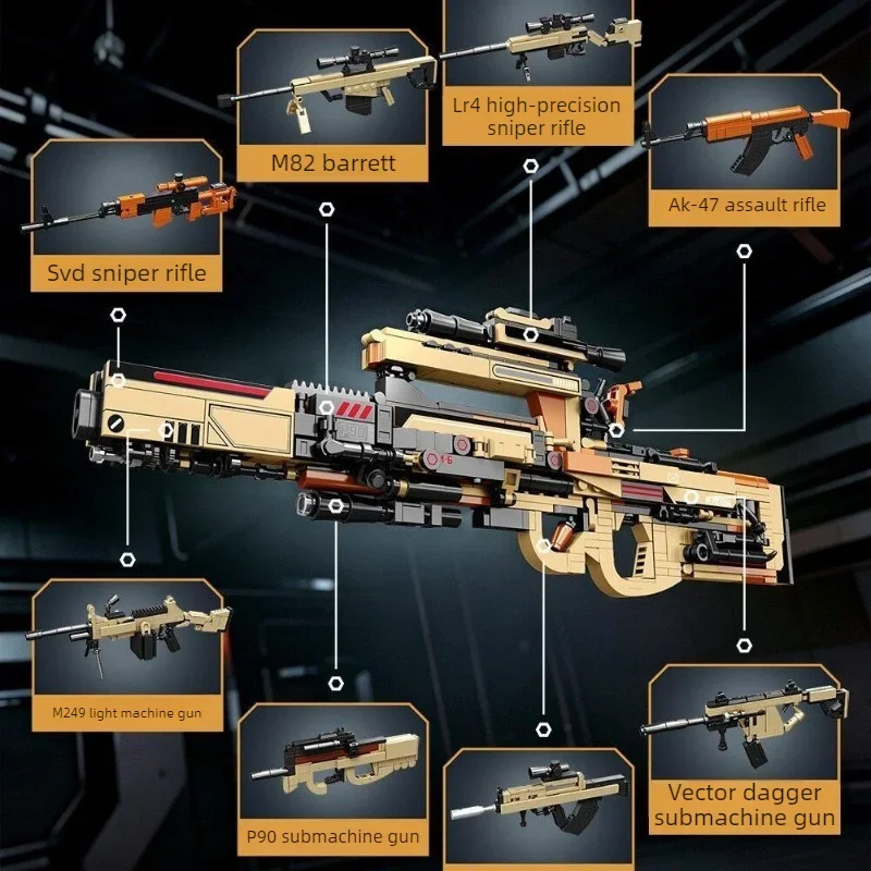 8 in 1 Building Blocks P90 Sniper Rifle Type Toy Building Blocks Submachine Gun Rifle Desktop Decoration Male Christmas Gift