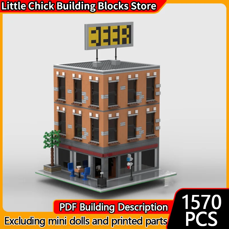

City Street View Model MOC Building Bricks A Good Beer Corner Modular Technology Children Holiday Gifts Assemble Toys Suit