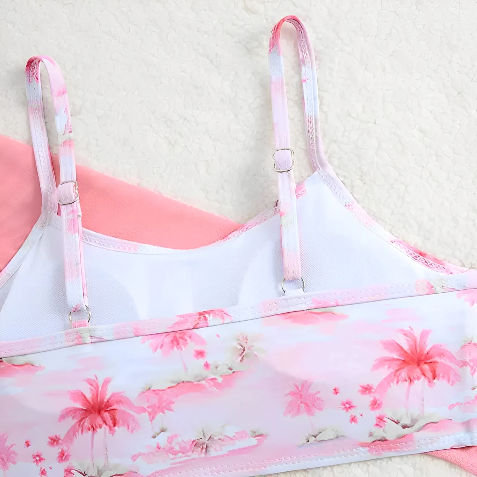 3 Pieces Printed Bikini 2026 Girls Swimsuit High Waist Kids Swimwear & Beach Top Pink Children Swimming Bathing Swim Suit view 4
