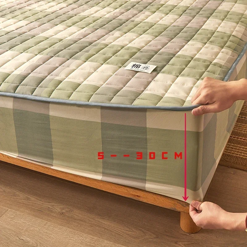 Pure Cotton Thick Quilted Mattress Cover Anti Mite and Non-slip Fitted Bed Sheet with Elastic Band Bed Pad Protector Cover 1Pc