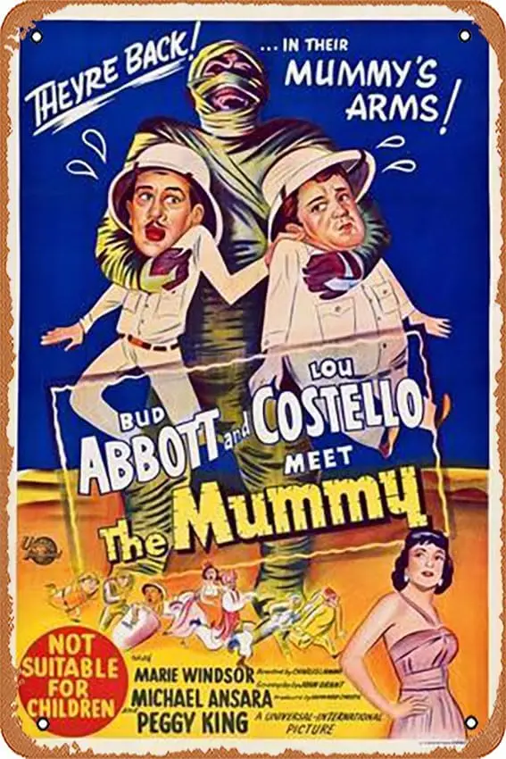 Metal Tin Sign  - Abbott And Costello Meet the Mummy, Eddie Parker, Bud Abbott, Lou Costello, Marie Windsor, 1955 - Poster Metal