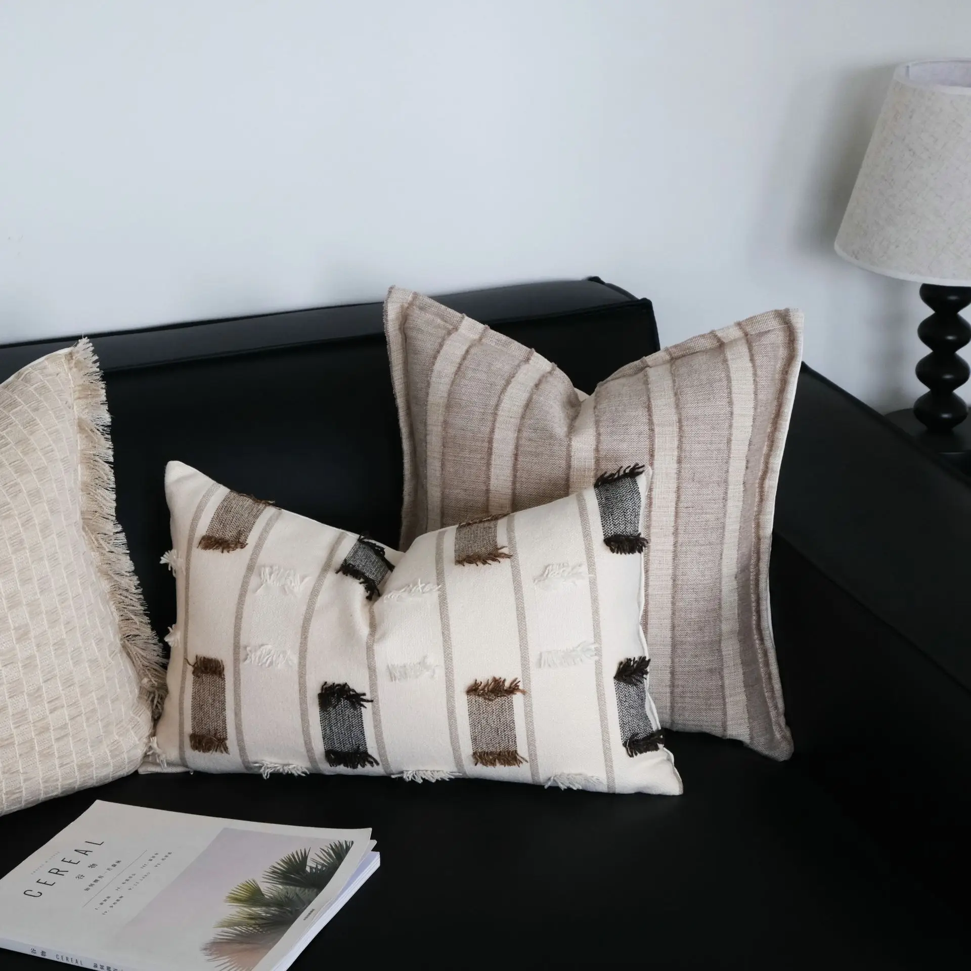 Wabi-Sabi Style Beige Throw Pillowcase Cojines Tassel Decoration Simple Cushion Cover Headboard Pillowcases Decor Home 45x45cm