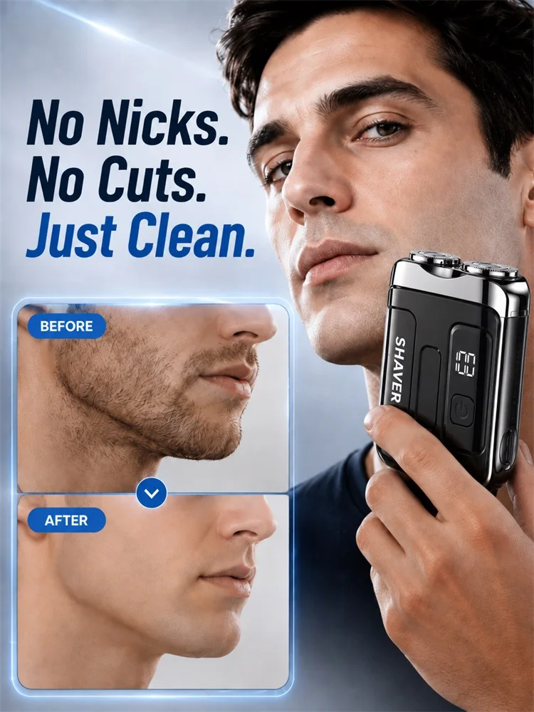 R-18 Mini Electric Shaver with Digital Display & Dual Blade – Rechargeable Beard Trimmer, Wet & Dry, Quiet, Powerful & Smart