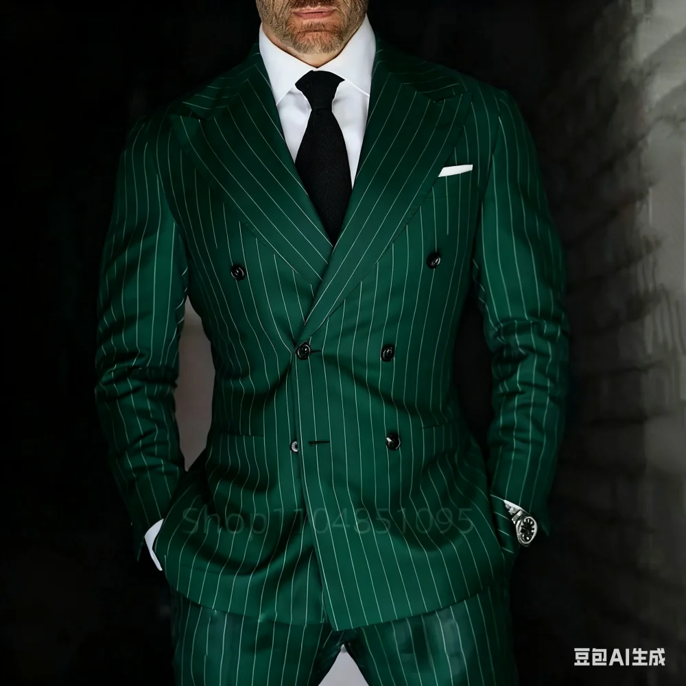 

Men's 2-Piece Suit Set Slim Fit Double Breasted Lapel Formal Marine High Quality Jacket And Trousers