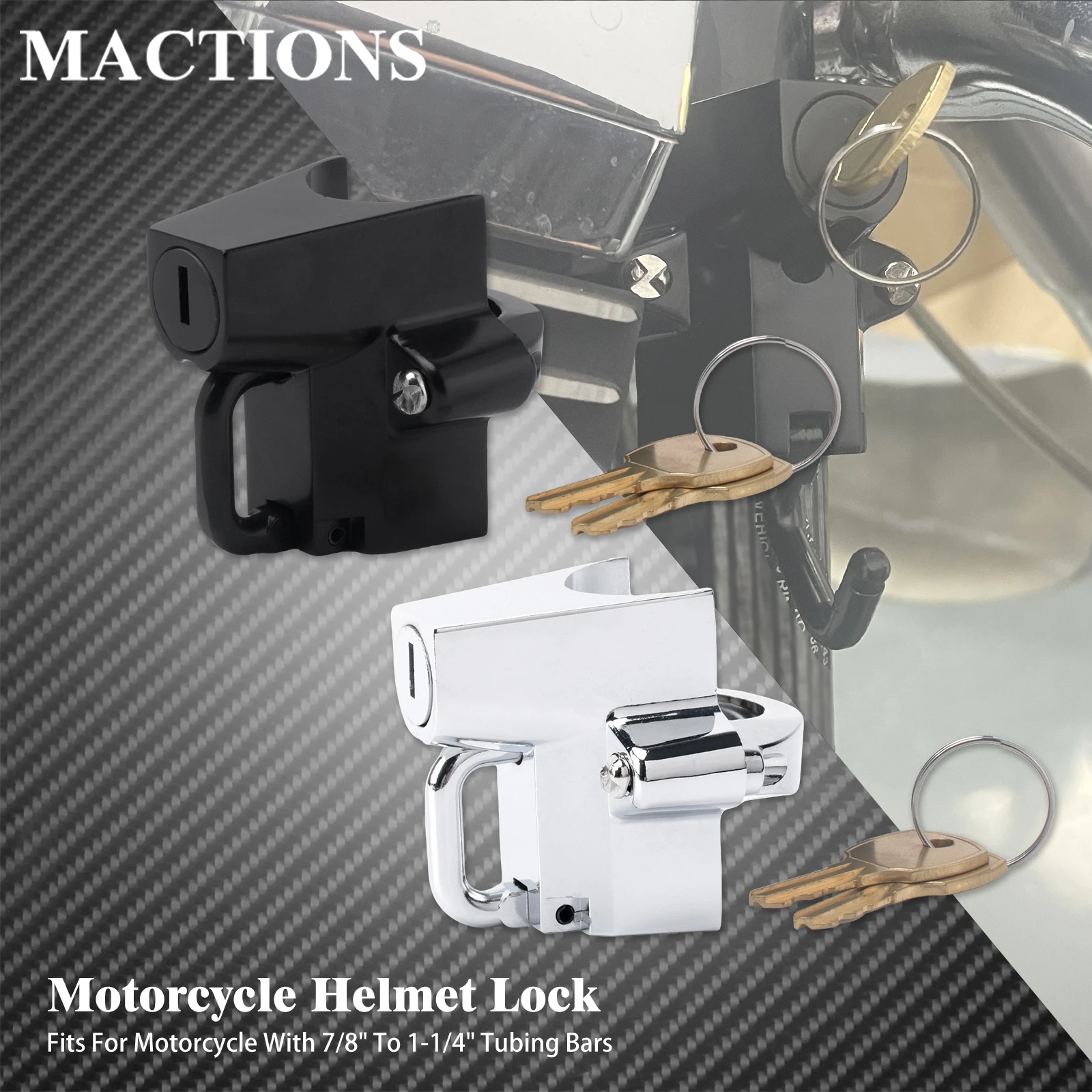 Universal Motorcycle Tube Motorbike Helmet Security Lock Hanging Hook With 2 Key For Harley Touring Dyna 25-32mm 7/8