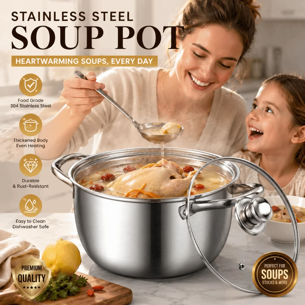 Stainless Steel Double Bottom Soup Pot with Lid Multipurpose Stainless Steel Cookware 18/20/22/24cm Non Stick
