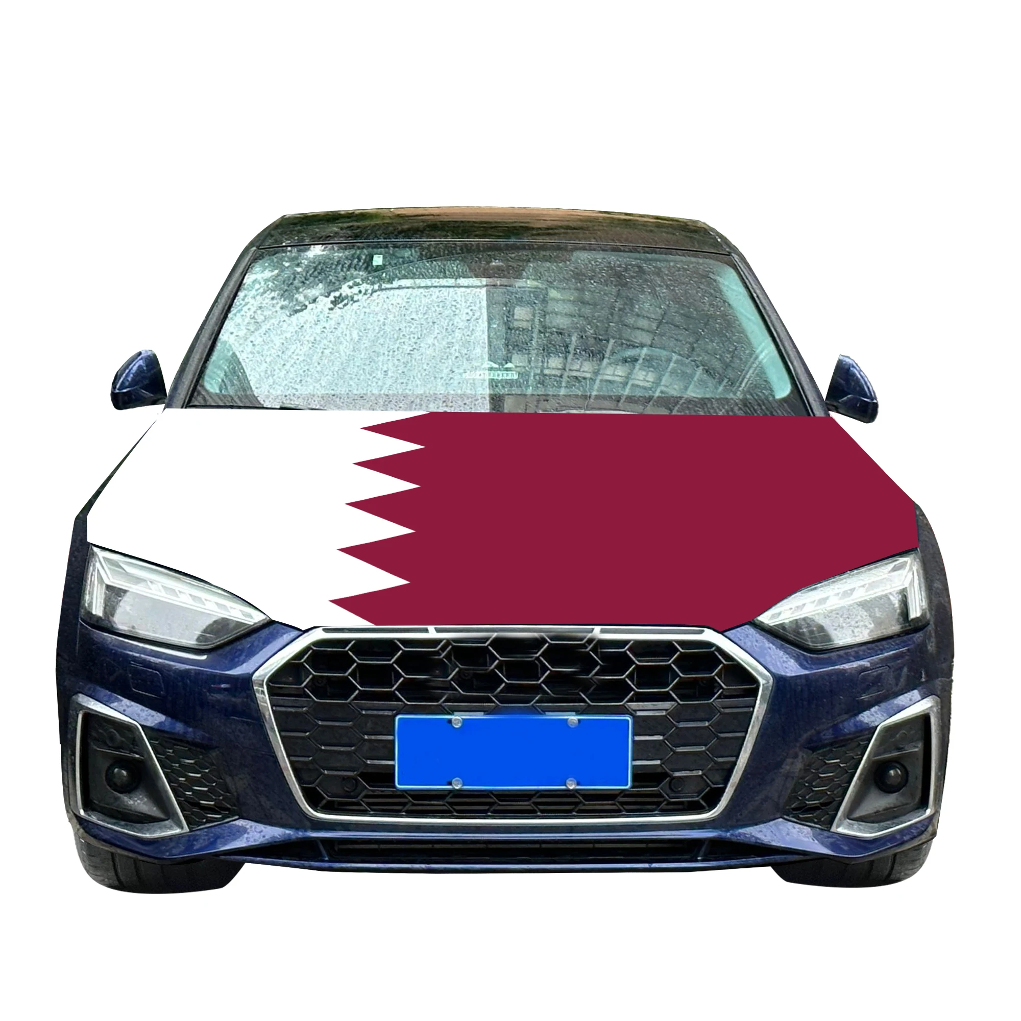 Qatar Car Hood Cover Flag  Universal Size Elastic Polyester 120x150cm for Car Decor