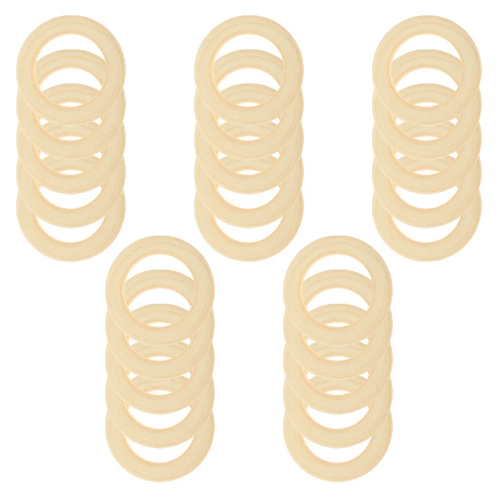 

25 Pcs Rings Diy for Jewelry Making Wood Crafts Wooden Macrame Beige Unfinished Smooth