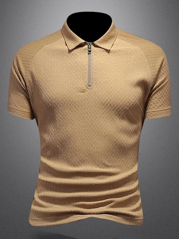 

Мужская летняя футболка Slim Fit с коротким рукавом, модная, из ледяного шелка, на молнии, тонкая, дышащая, для делового и повседневного стиля