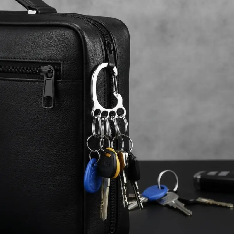 Stainless Steel Foot Shaped Carabiner Keychain Rust Proof Multi Hanging Holes for Camping Travel Key Storage Accessory