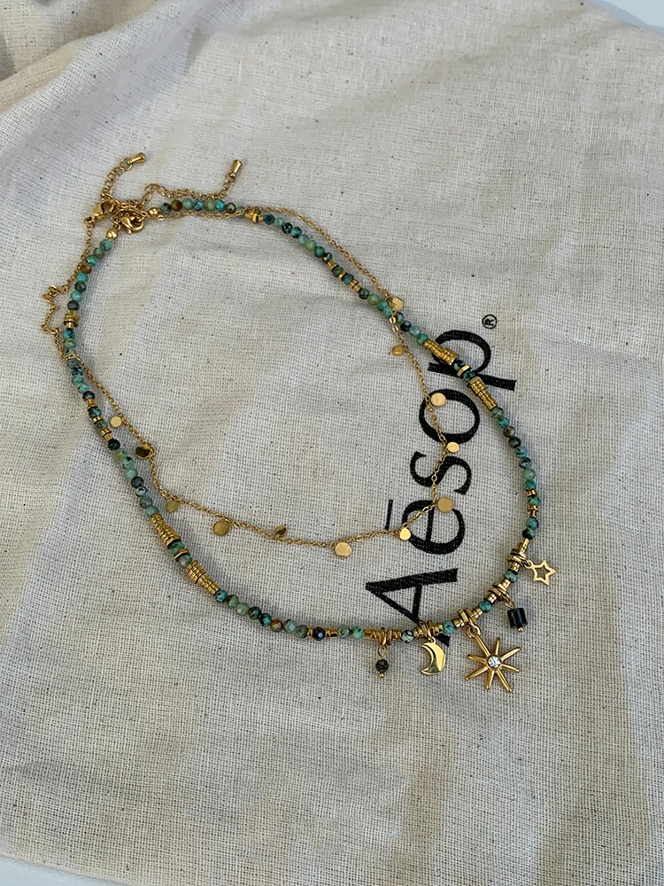 Peri\'sbox New Multi-layer Acrylic Beaded Star Moon Starburst Charm Necklace for Women Bohemian Fashion Girl Summer Jewelry Gifts